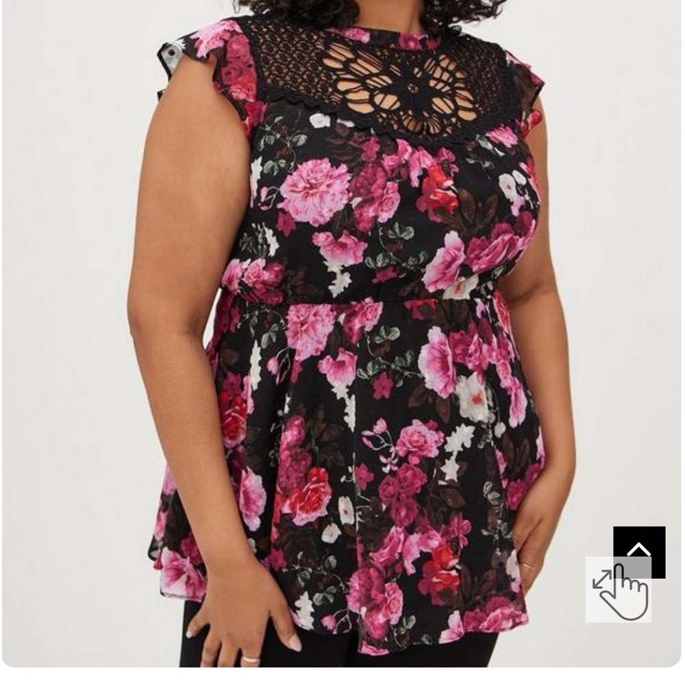 Peplum Chiffon Clip Dot Crochet Trim Top